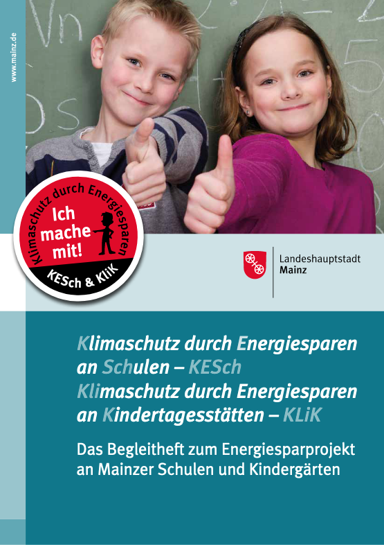Kinderschutz an Schulen Mainz - Titelblatt der Schule mit Abbildung von zwei Kindern, die den Daumen hoch zeigen.